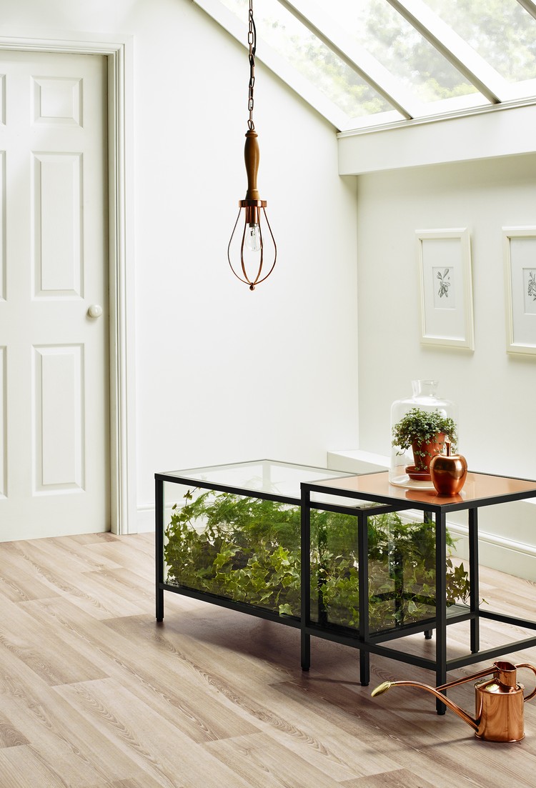 Designatex PUR heterogeneous vinyl flooring in a light oak plank design in a domestic interior