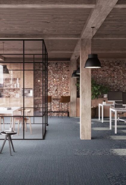 modulyss First Streamline carpet tiles installed in a commercial interior