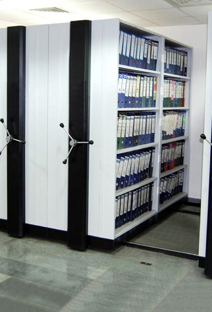Kompress Mechanical Mobile Storage Compactor installed in an office storage room