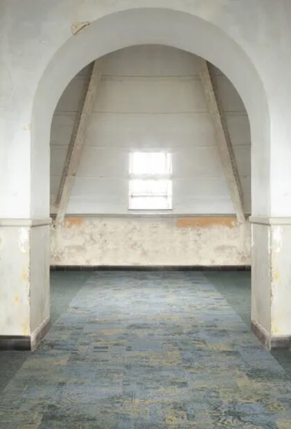 Patchwork carpet tiles installation photograph 1
