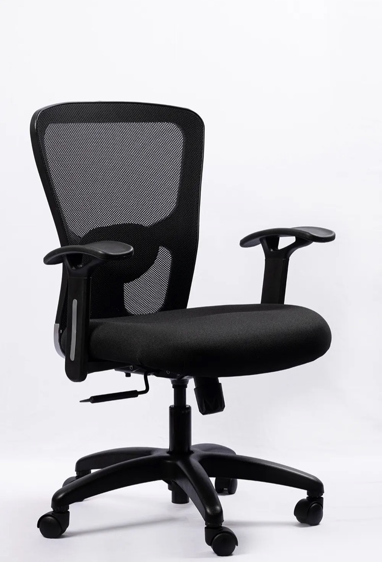 NX J Mesh Chair - Nylon Base with fixed arms, side view