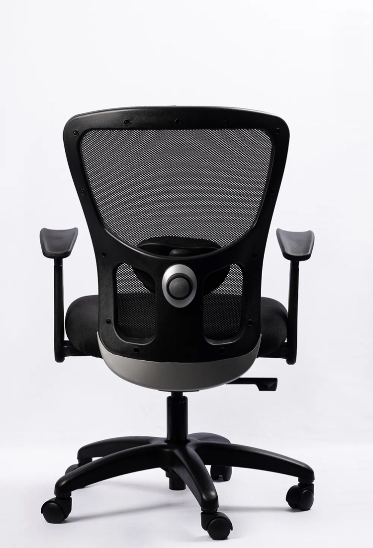 NX J Mesh Chair - Nylon Base with fixed arms, rear view
