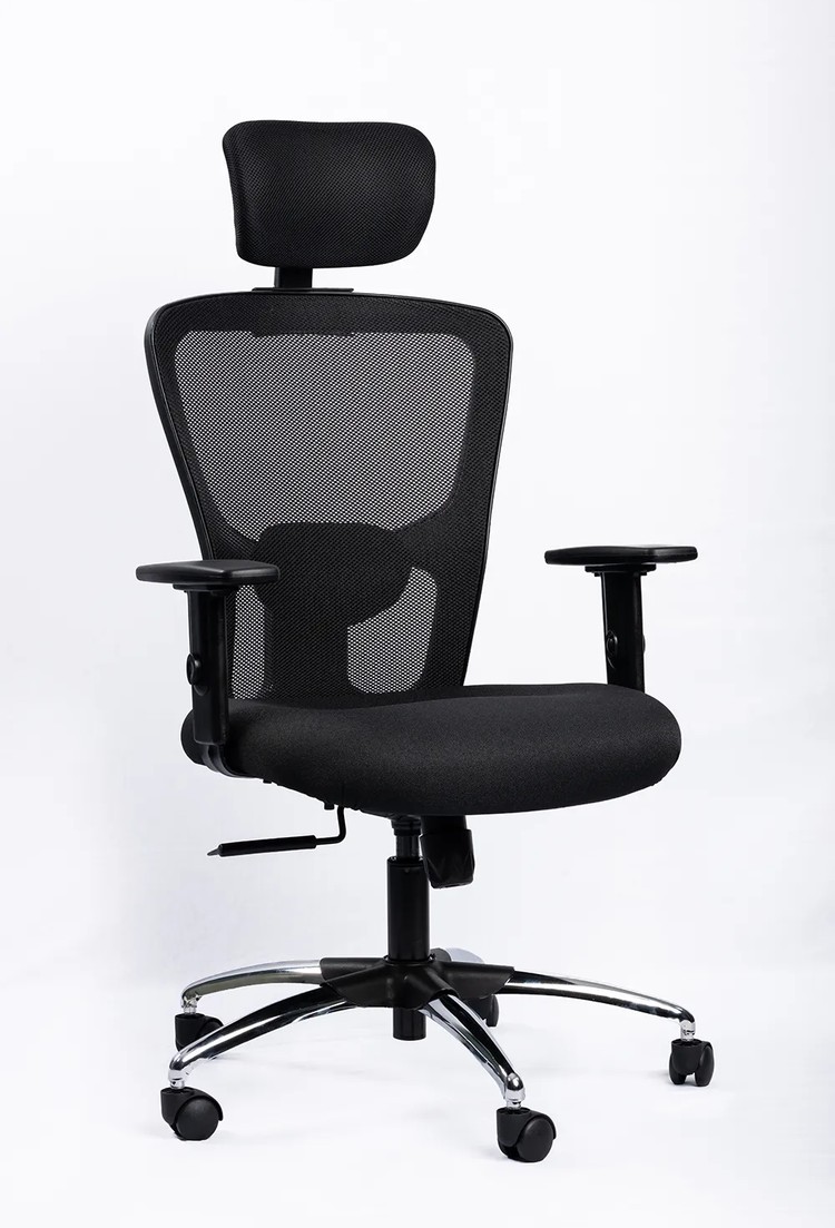 NX J H Black Frame with chrome base, three-quarter view