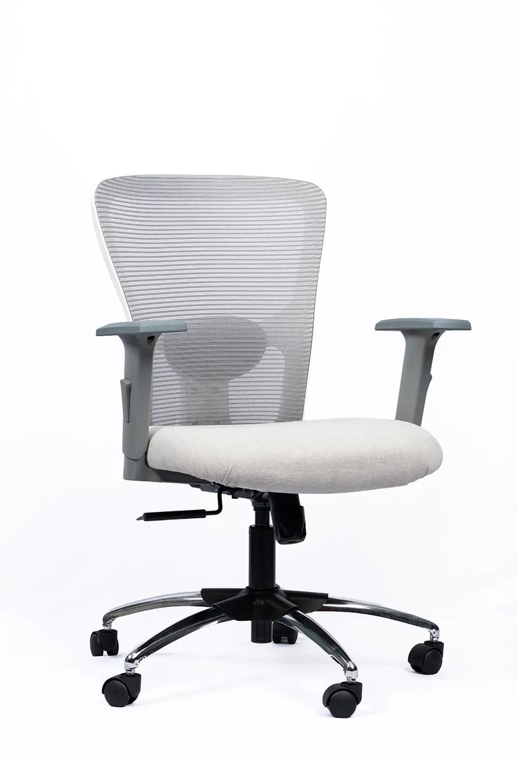NX J White Frame Chrome Base, three-quarter view