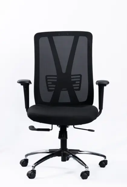 NX METE mesh chair with chrome base, front view
