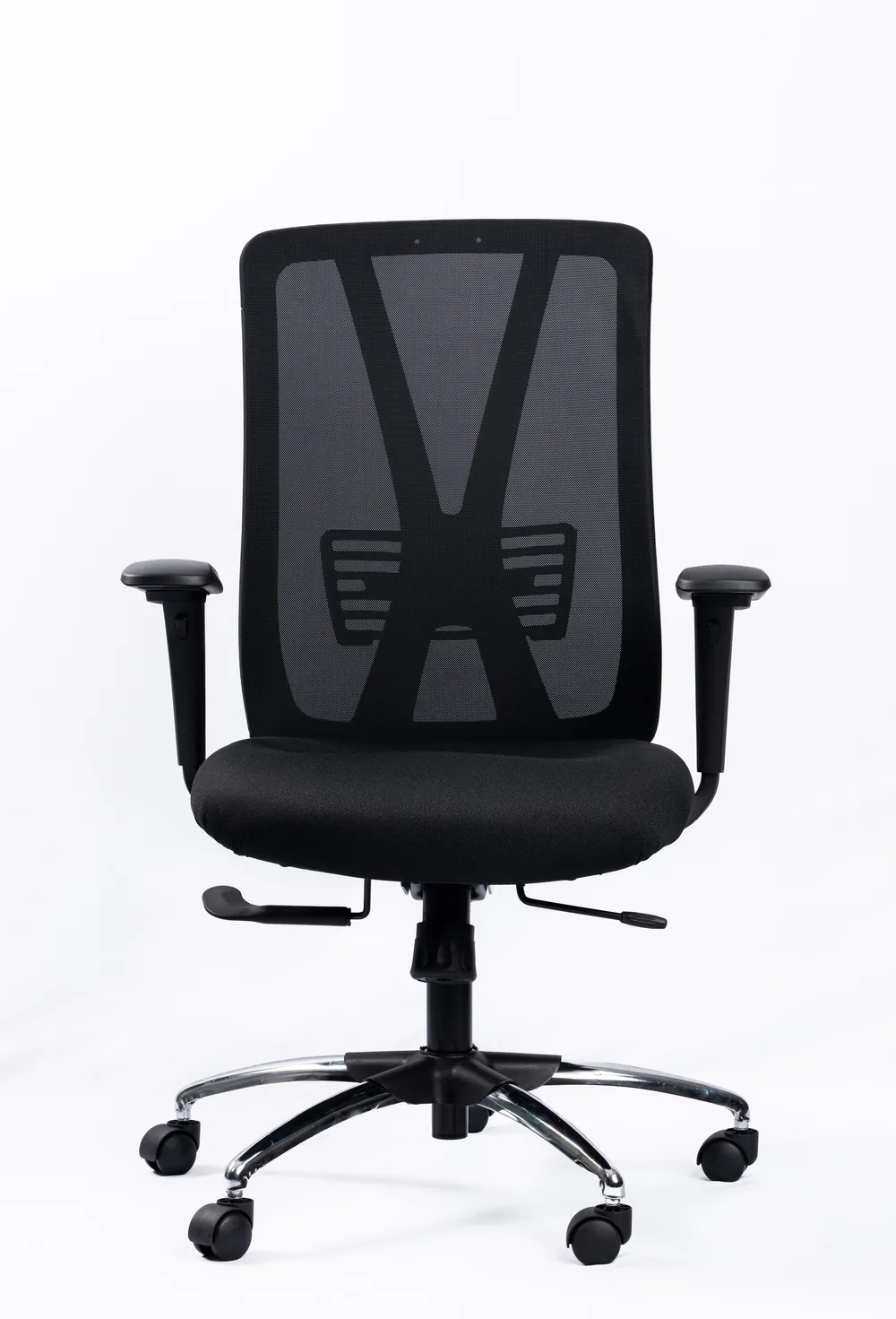 NX METE mesh chair with chrome base, front view
