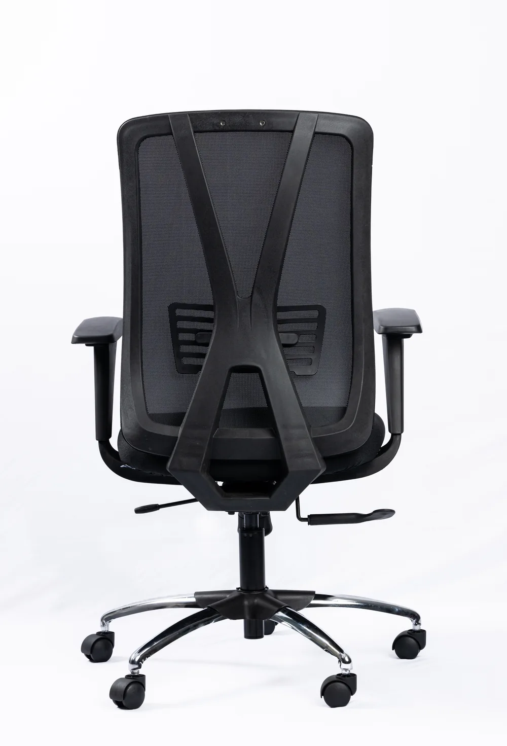 NX METE mesh chair with chrome base, rear view