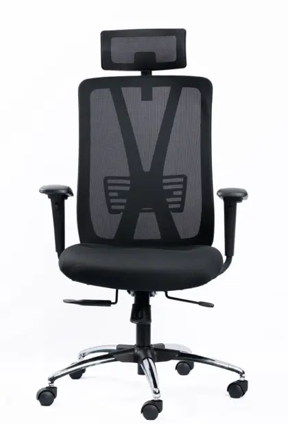 NX METE H high-back mesh chair with chrome base, front view