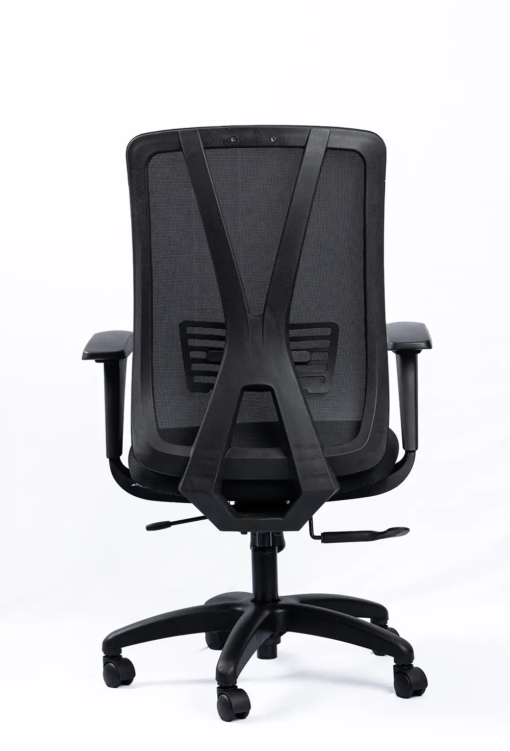 NX METE mesh chair with black nylon base, rear view