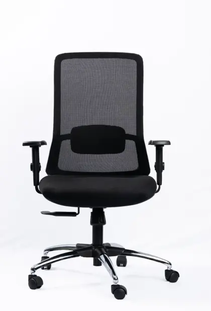 NX NOVE mesh chair with chrome base, front view