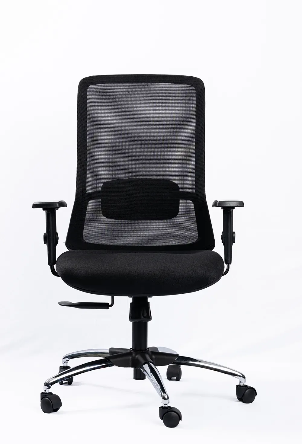 NX NOVE mesh chair with chrome base, front view