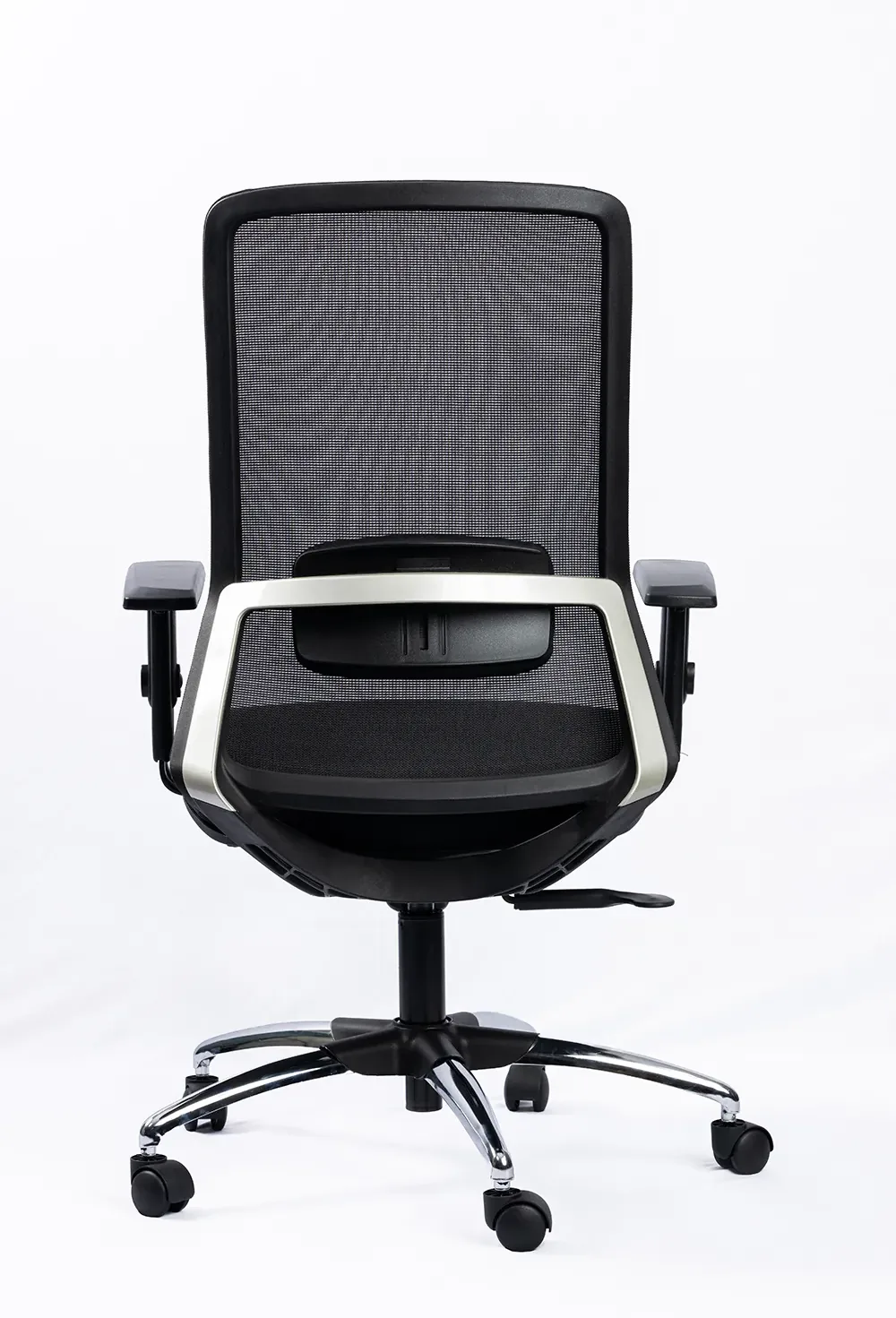 NX NOVE mesh chair with chrome base, rear view