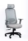NX OYE H grey high-back mesh chair with black nylon base, three-quarter view