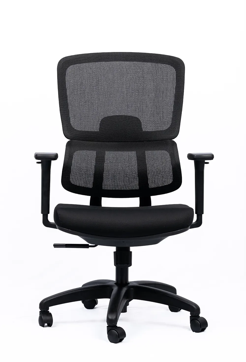 NX PUL mesh chair, black frame nylon base, front view