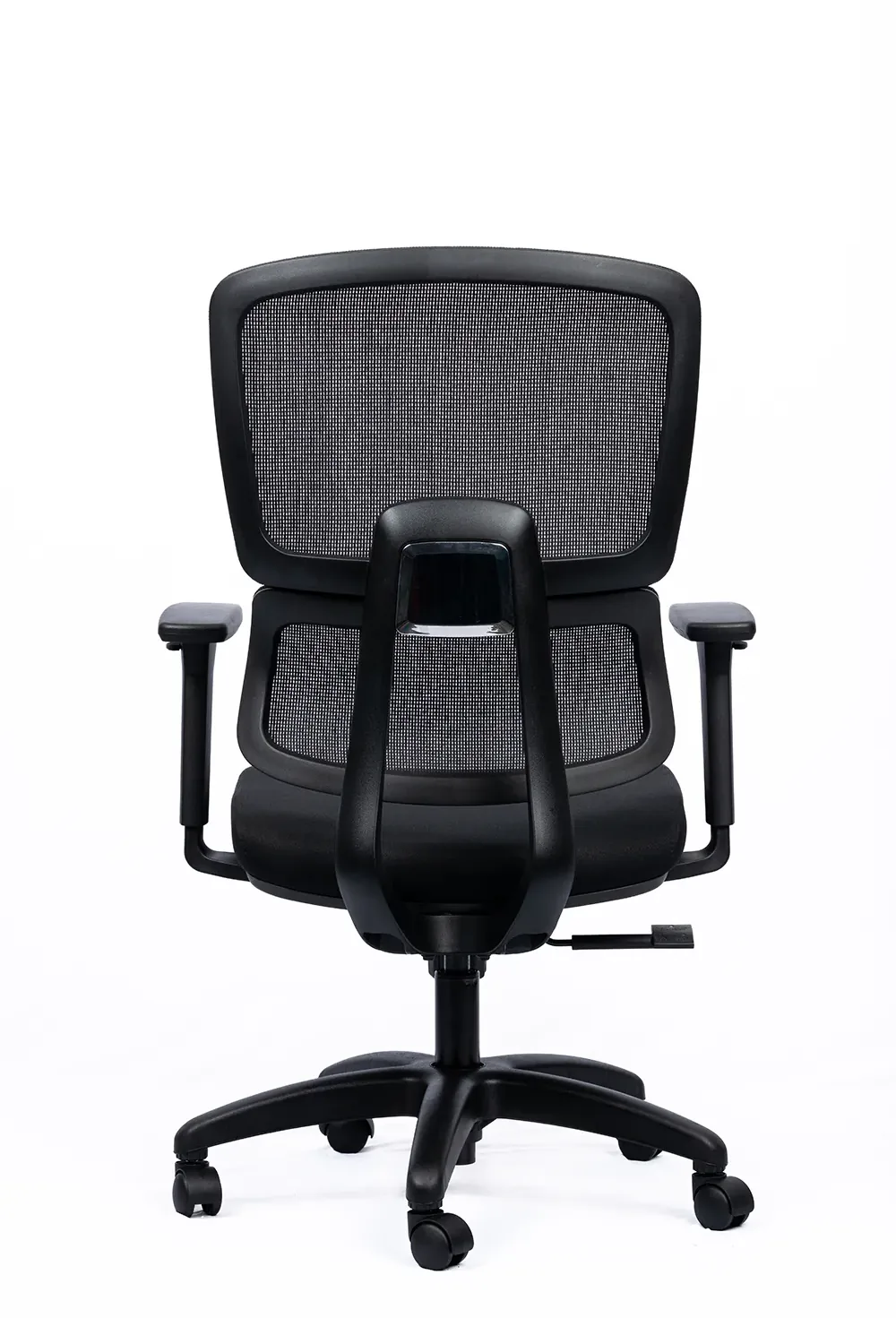 NX PUL mesh chair, black frame nylon base, rear view