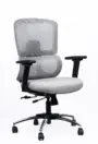 NX PUL mesh chair, grey frame chrome base, three-quarter view