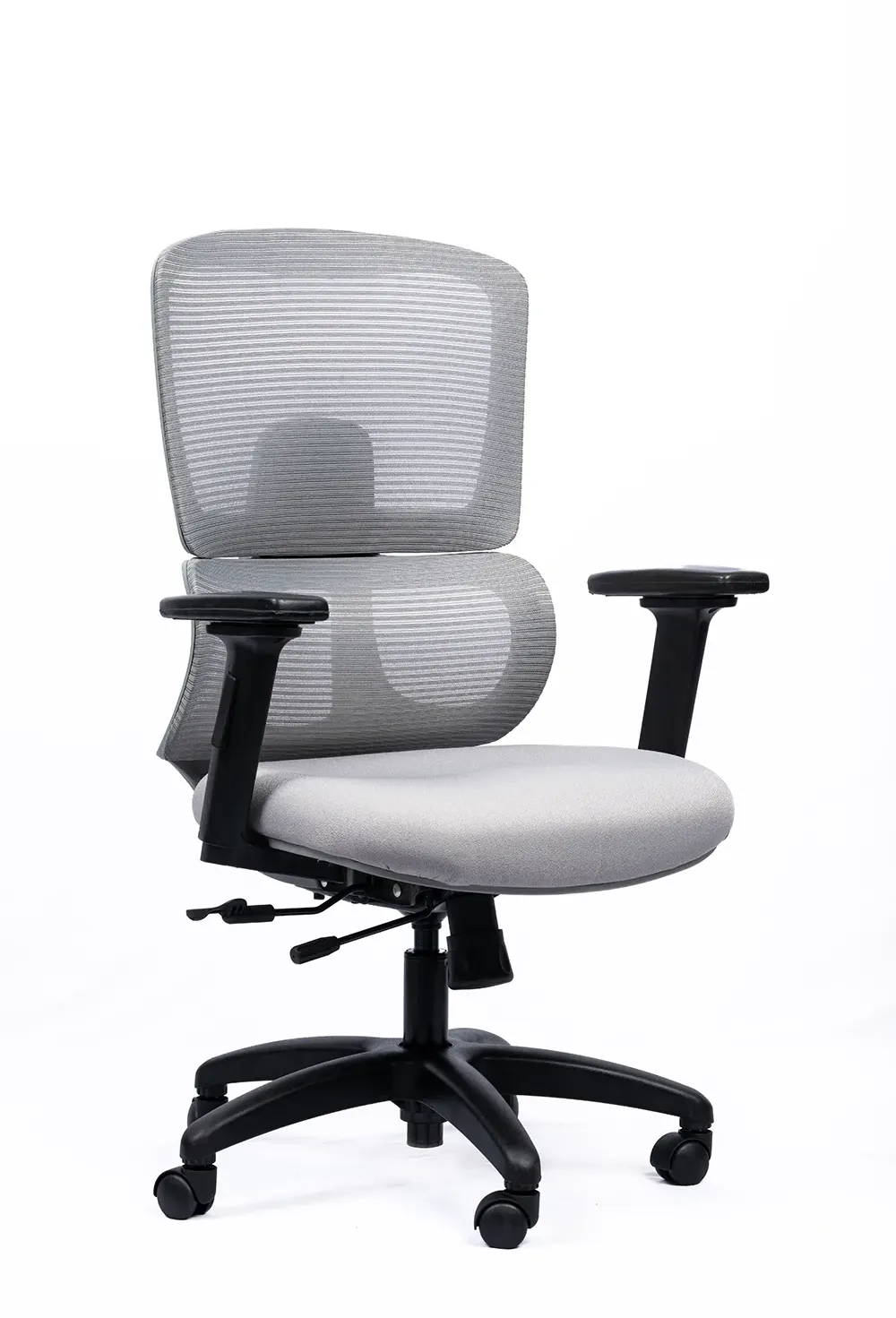 NX PUL mesh chair, grey frame nylon base, three-quarter view